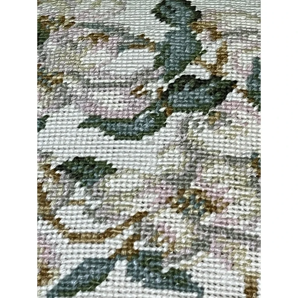 Needlepoint Magnolia & Dogwood Floral Pillow Green Velvet‎ Backing-Set 2 Vintage